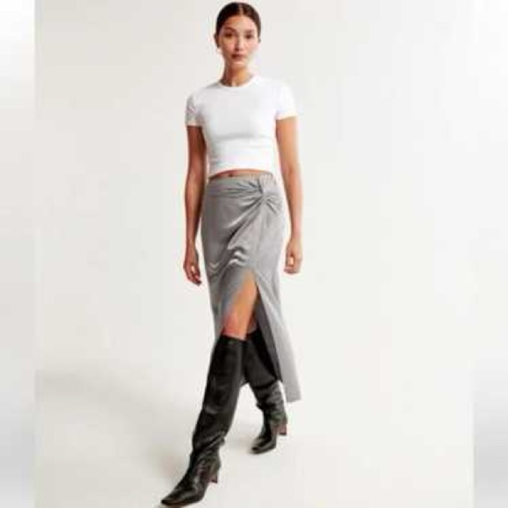Abercrombie & Fitch Knotted Elevated Satin Midi Skirt
